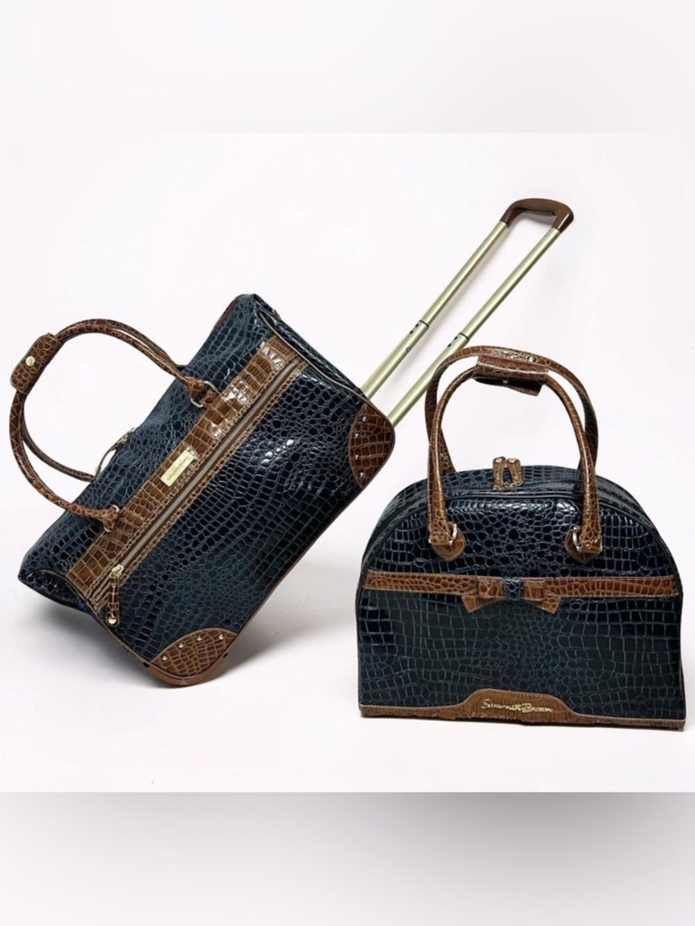 NEW✨Vintage Samantha Brown Croc-Embossed 2 PC Travel Set